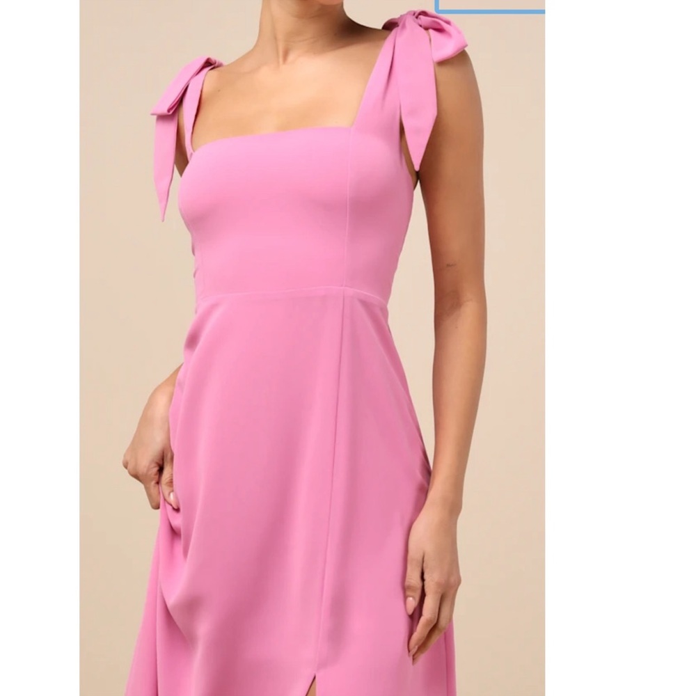 NWT Lulus Elegant Pink square neck Tie Sleeves Sleeveless Dress Sz Medium - Picture 2 of 7
